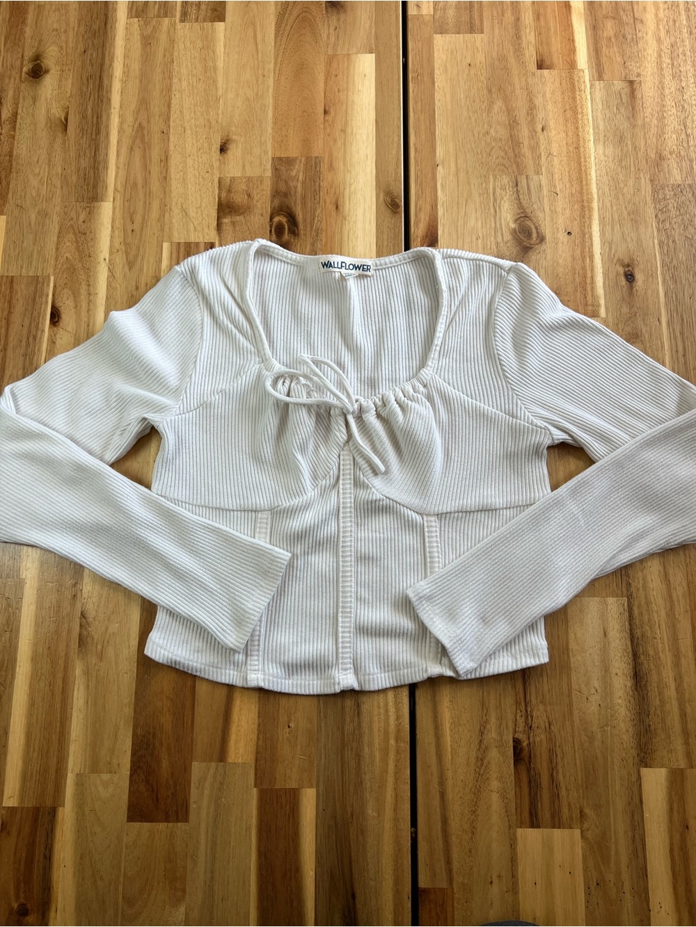 WallFlower Ribbed Tie Front Long Sleeve Top Women’s Medium Cream Cottagecore
